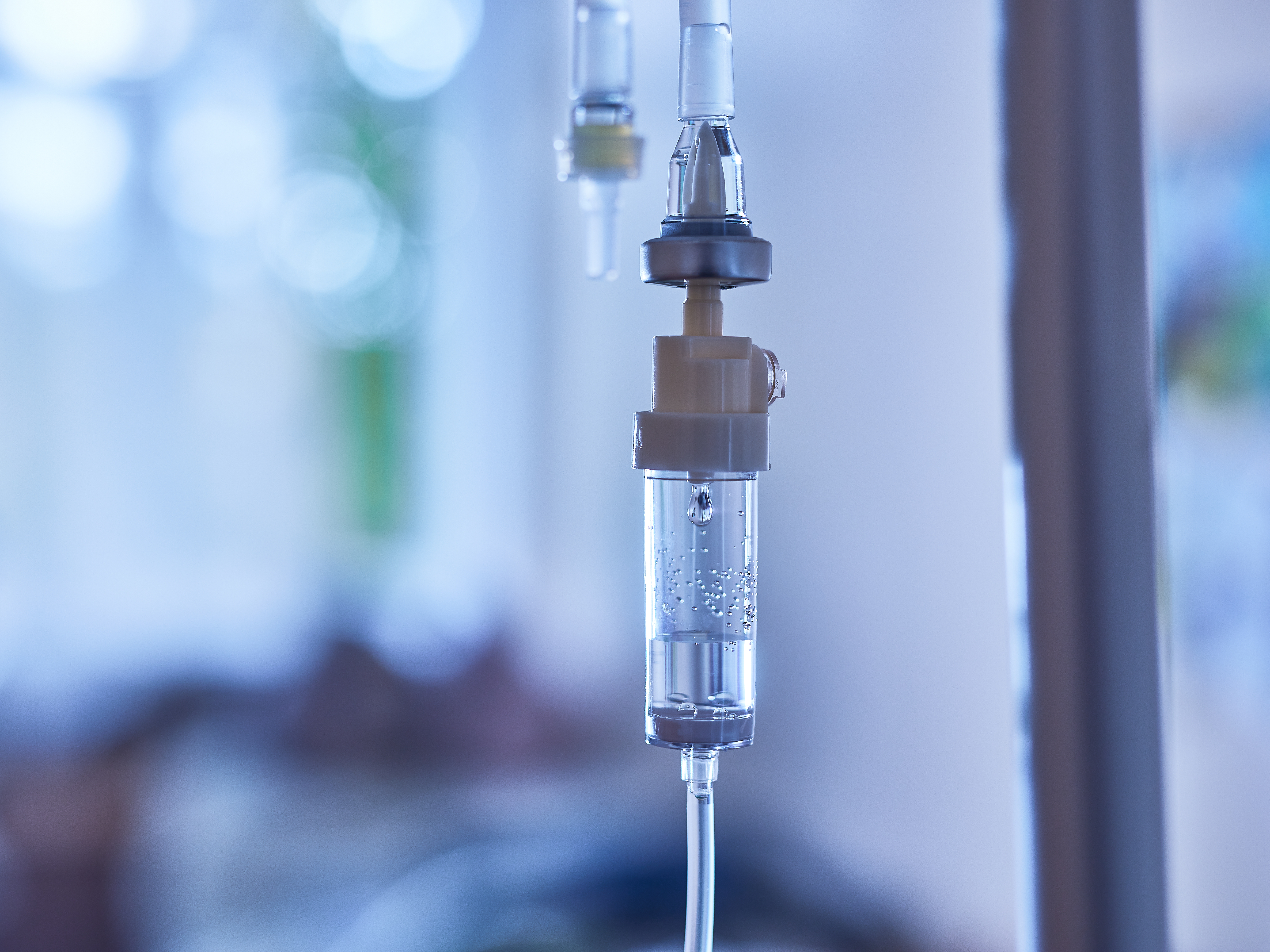 A close up shot of an IV drip component.