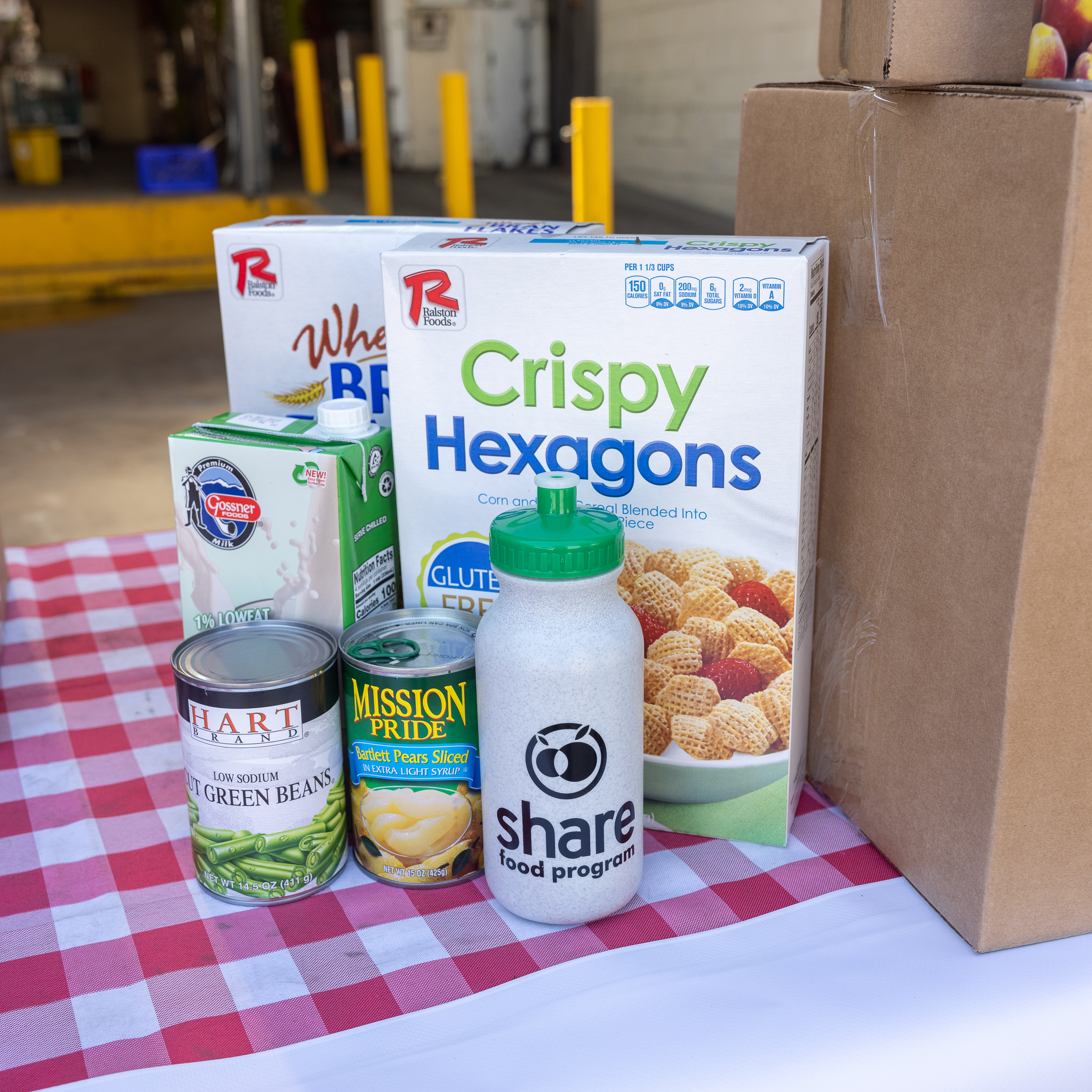 Packaged foods and a water bottle sitting on a table