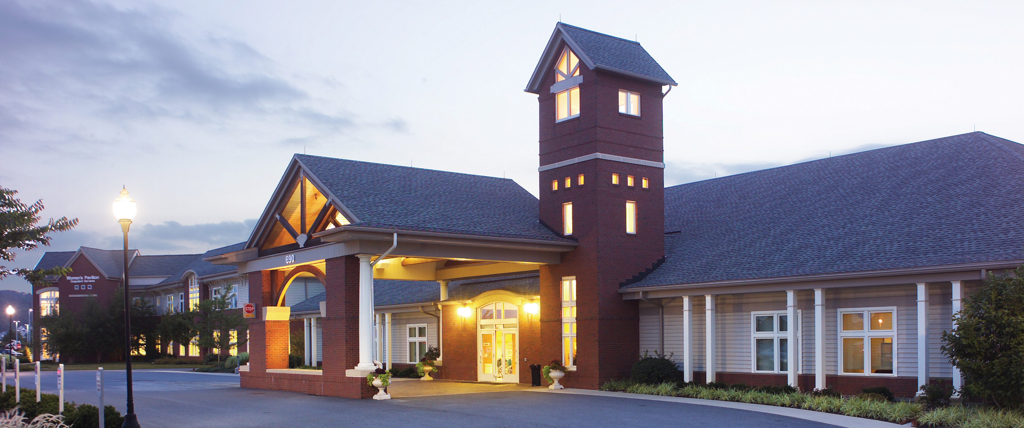 Lancaster General Health Women and Babies Hospital building in the evening