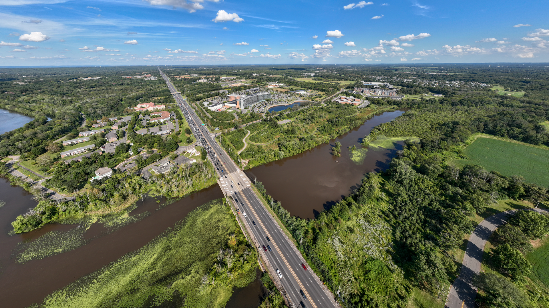 Aerial shot of area surrounding Princeton Medical Center