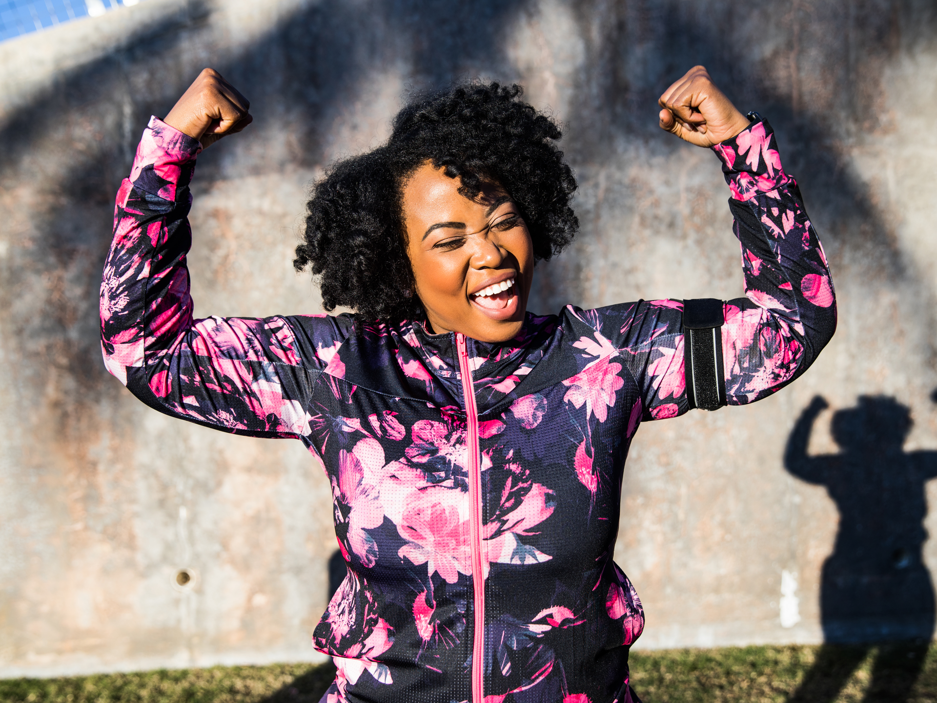 Portrait of a young black curvy woman during a training session