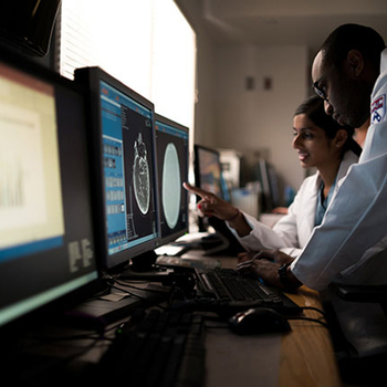 Penn Radiology Residents in nuclear imaging reading room at Perelman Center for Advanced Medicine