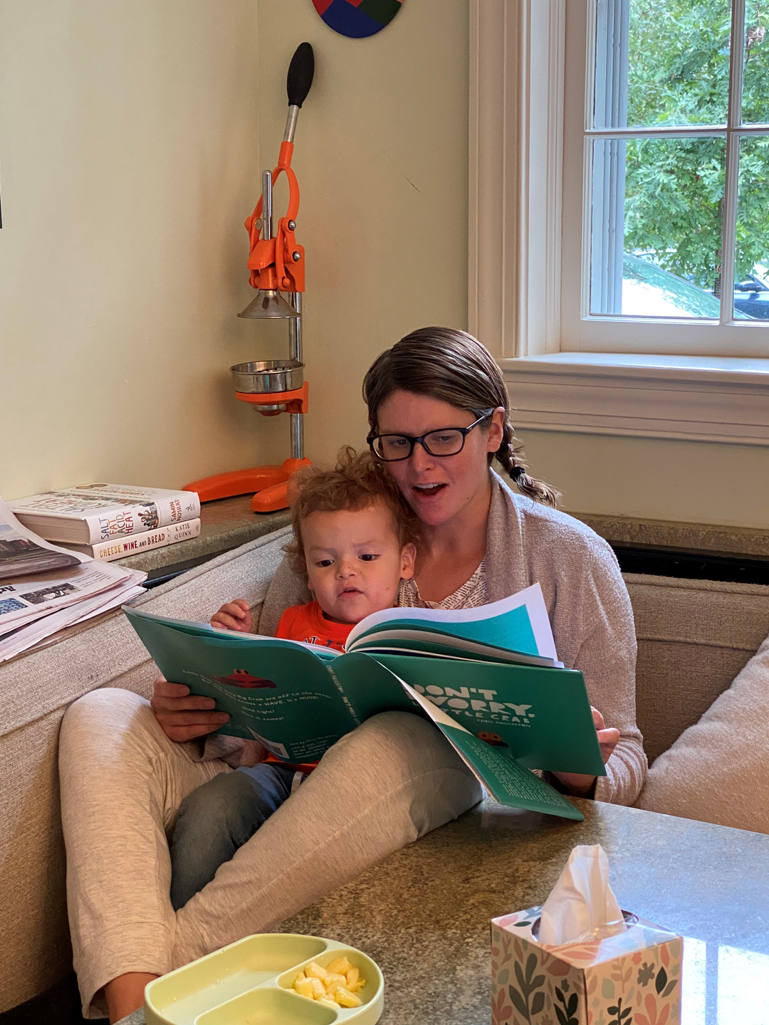 Kasie Hunt reads to her son Mars