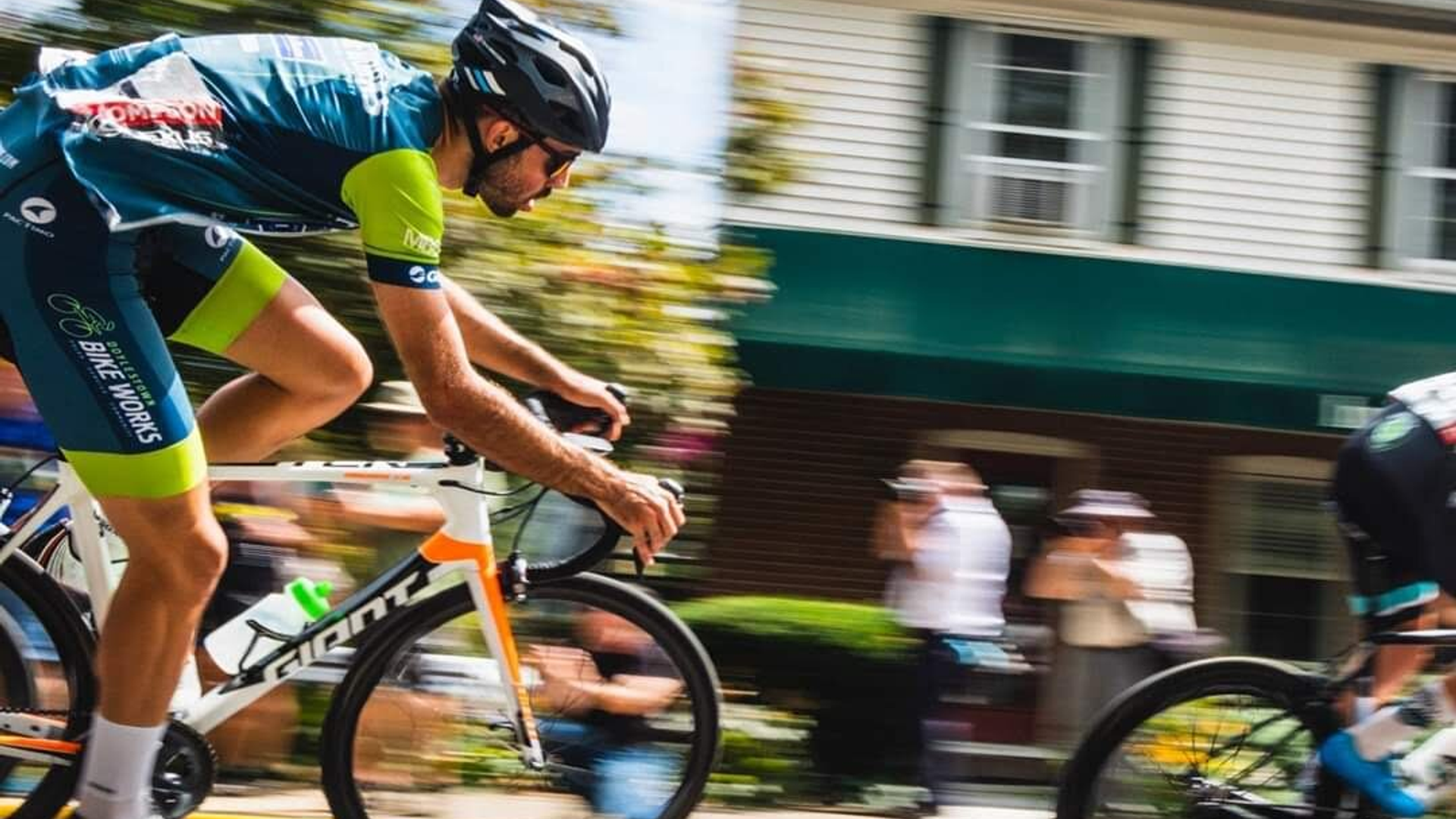 Chris Baccash on a bike mid-race in the 2019 Bucks County Classic