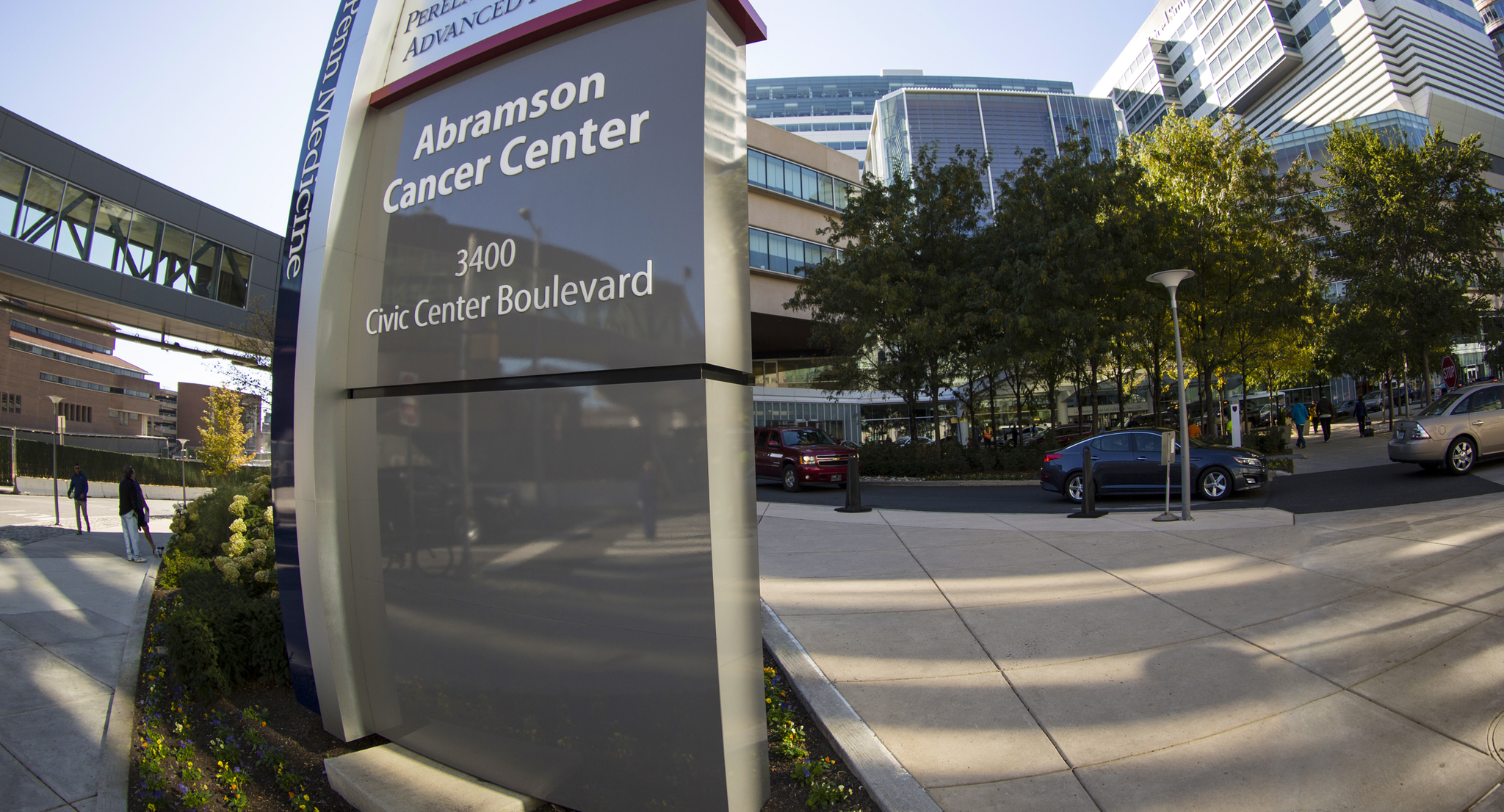 Abramson Cancer Center signage outside of the Perelman Center for Advanced Medicine