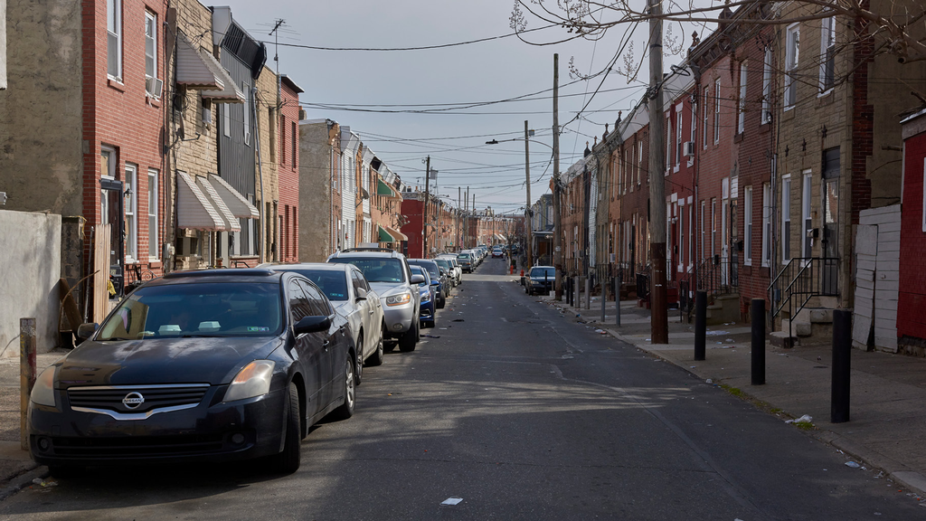 A Philadelphia street lined with rowhouses