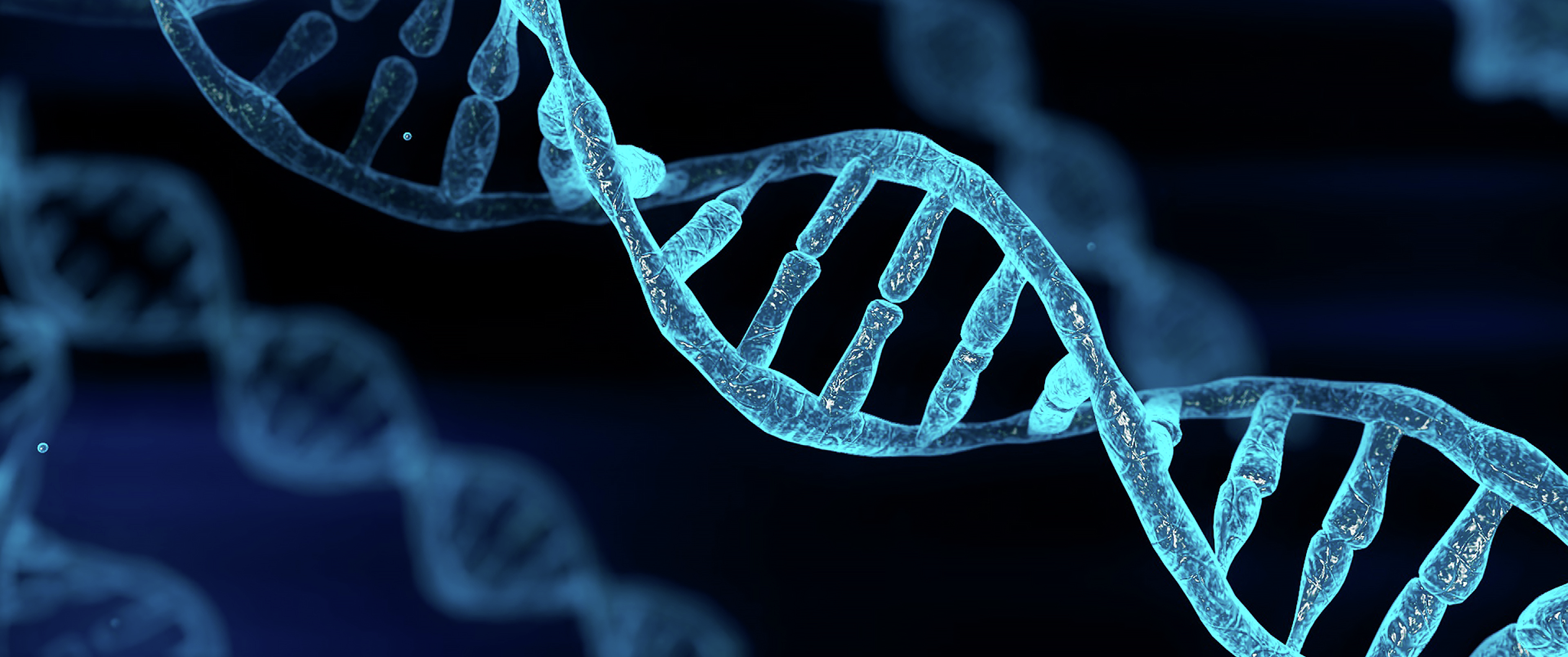 Artistic 3D render of a strand of DNA double helix