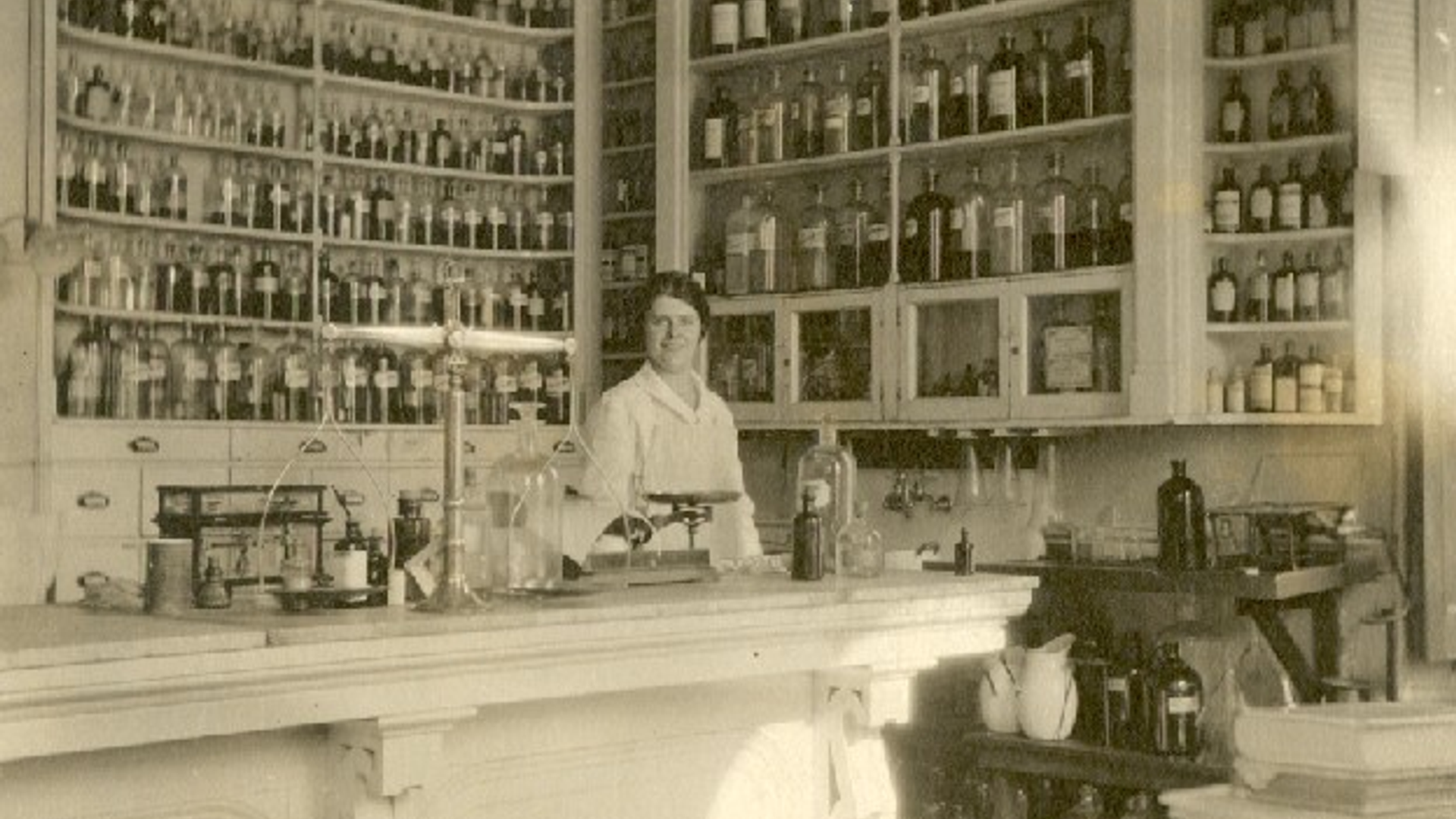 Pharmacist Mildred Carlisle in the Apothecary in the 1920’s