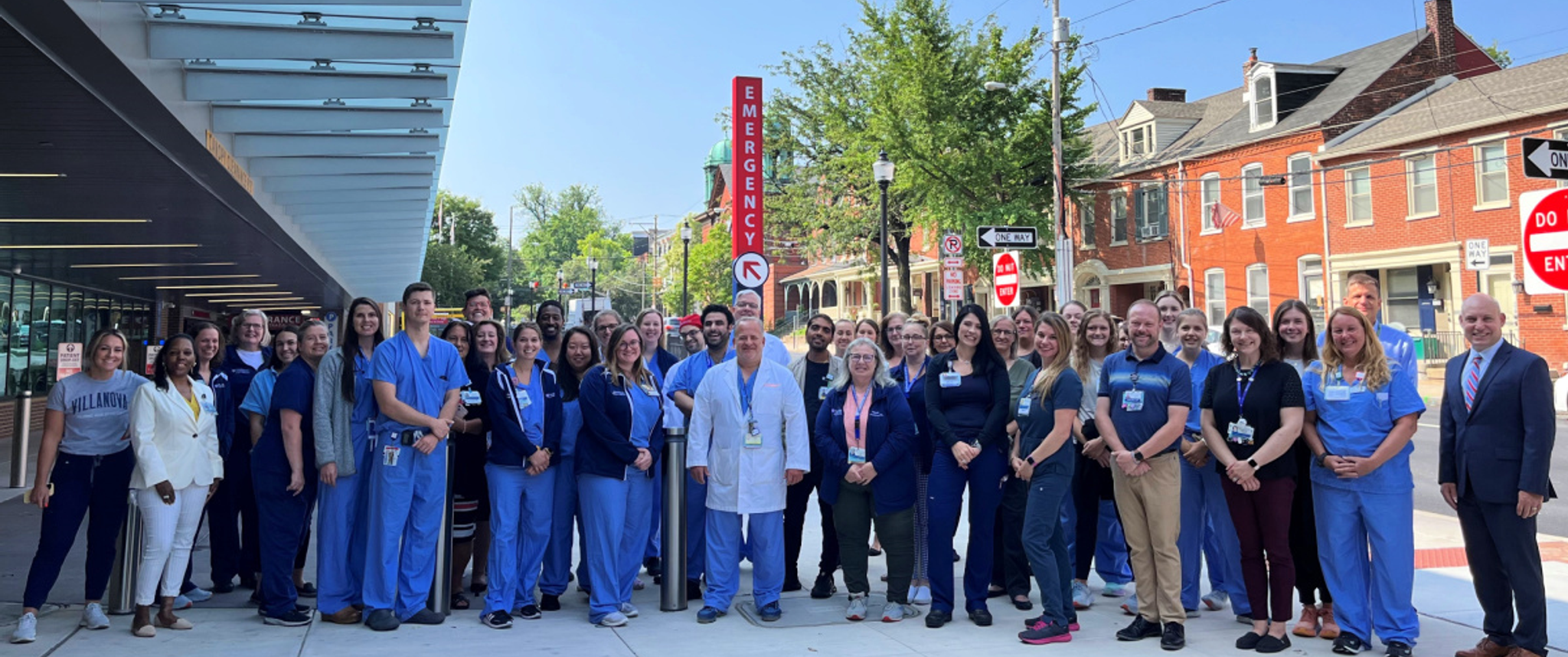 Members of the trauma team outside the emergency department entrance at Penn Medicine Lancaster General Hospital.