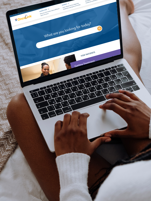 Cropped shot of patient visiting Oncolink website on a laptop