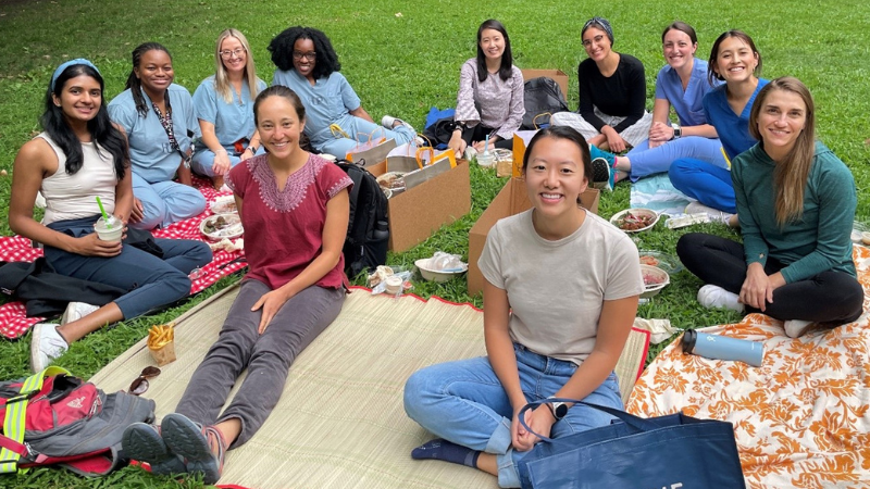 Residents having a picnic. Pictured Srinidhi Shanmugasundaram, Amber Simmons, Priscilla Stecher, Monica Matsumoto, Jasmine Taylor, Bianca Ho, Becky Zhang, Safiya Lahlaf, Sarah Berg, Jacy Lundberg, and Audrey Rich