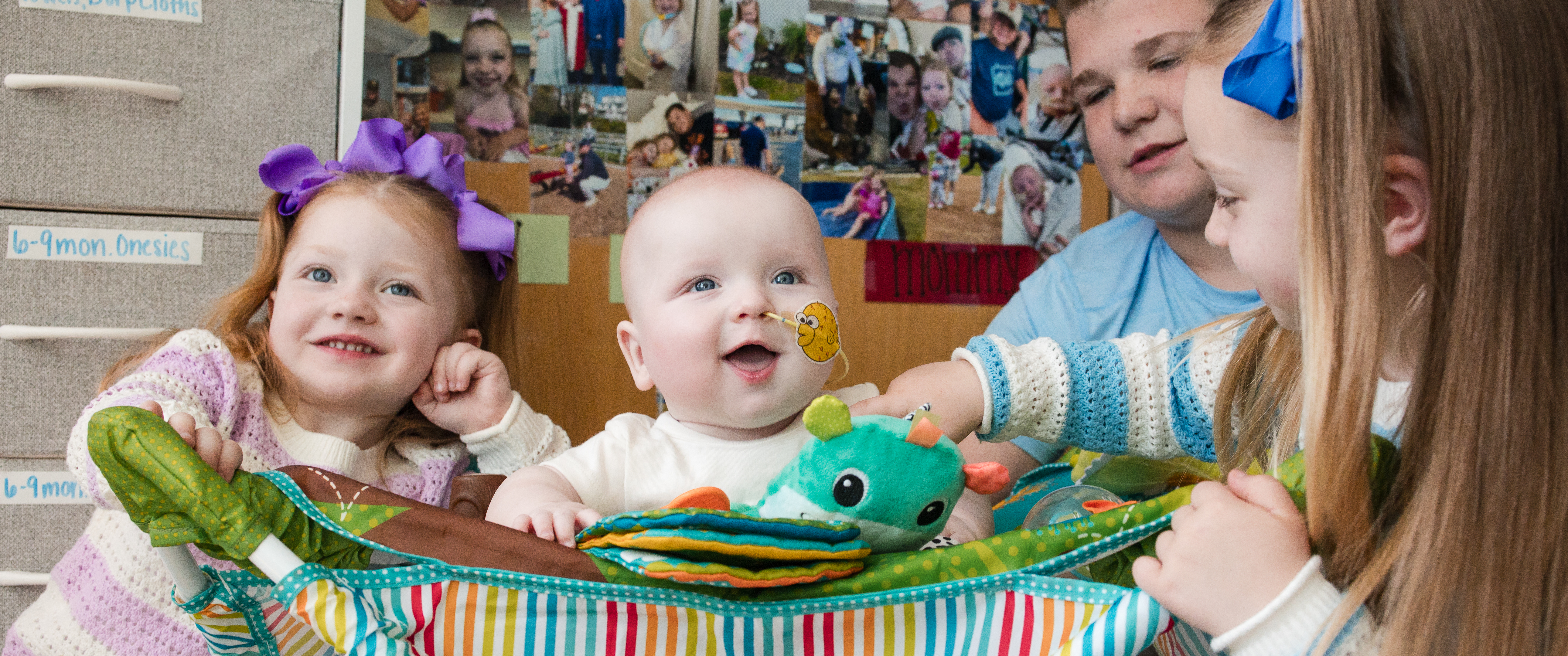 Baby KJ with his siblings in the hospital after his gene editing infusion