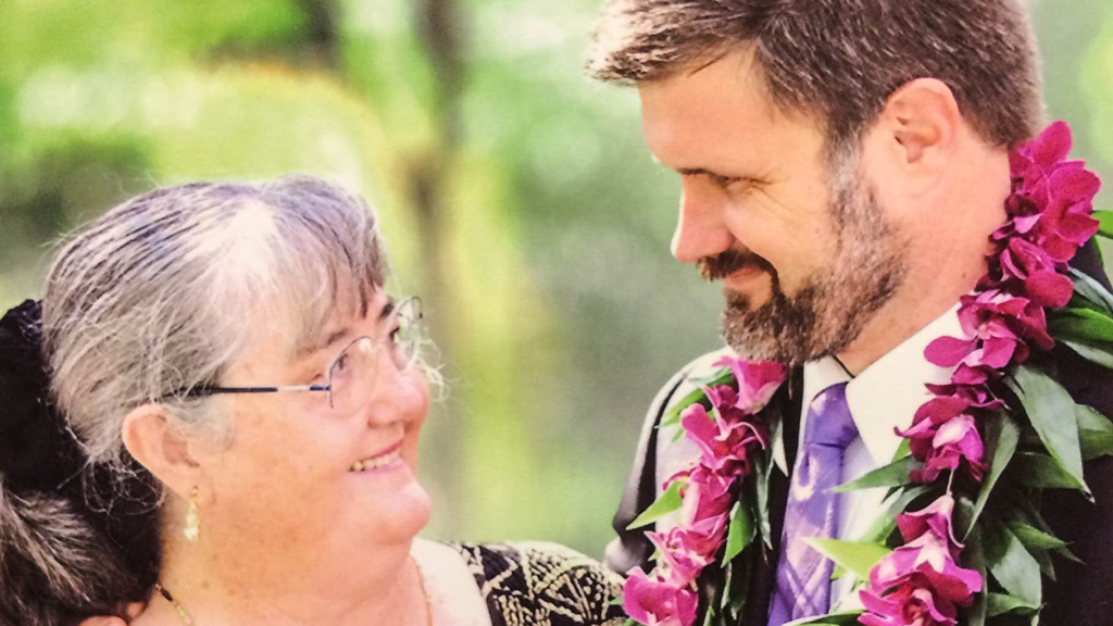 Ben Jarvis with his mother, looking at each other with affection