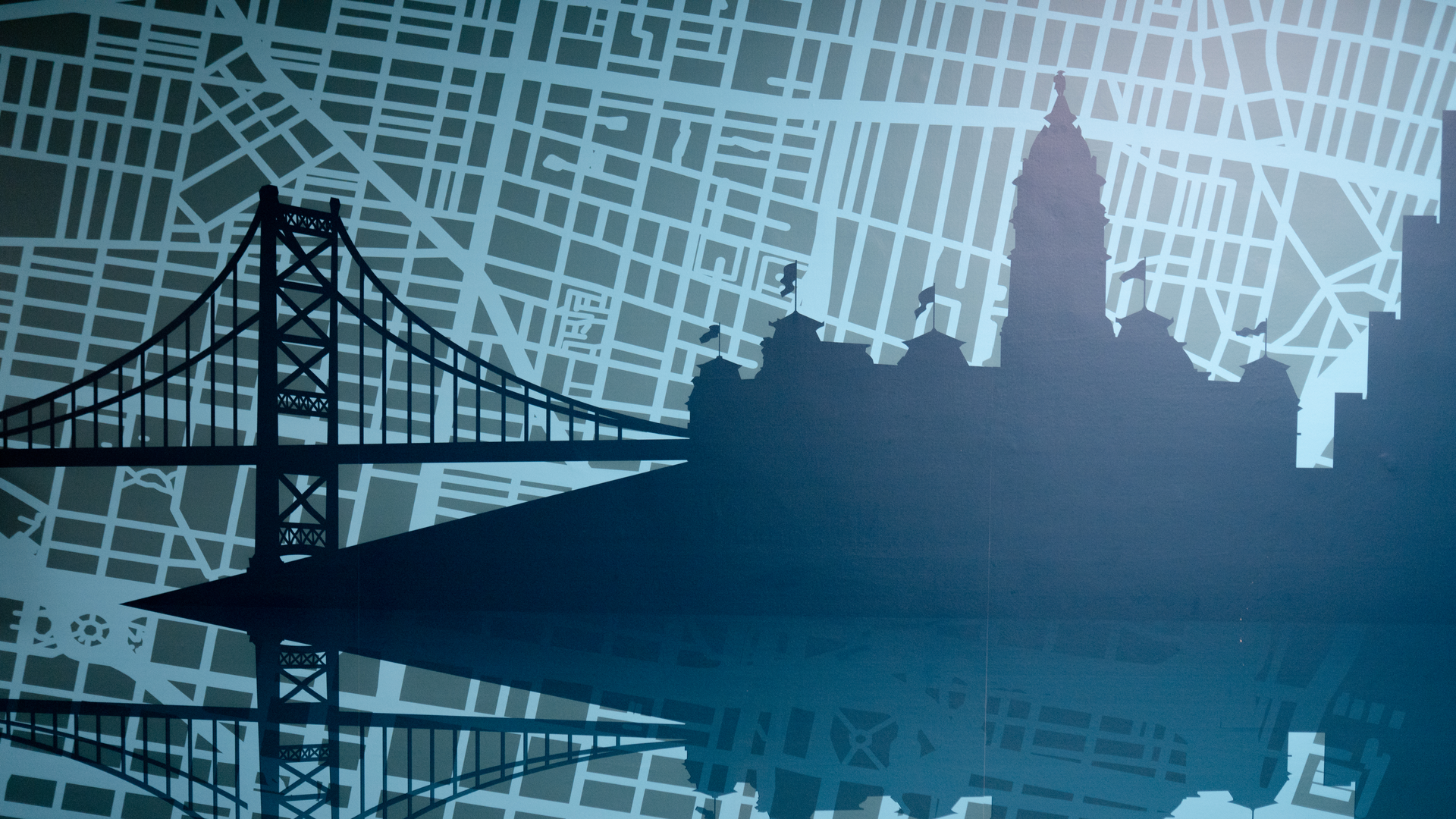 A mural of the Philadelphia cityscape