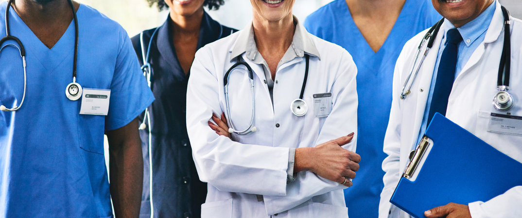 group of medical specialists, shoulder to shoulder