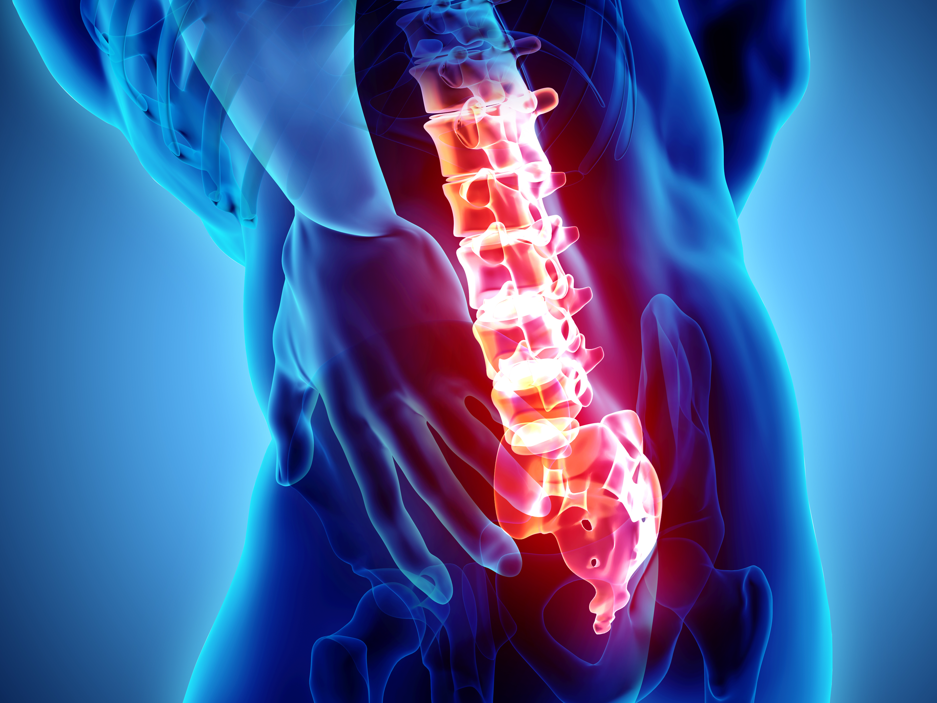 3D Illustration of sacral spine painful, medical concept
