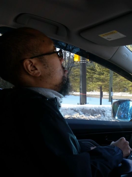Simon Cantos driving a car