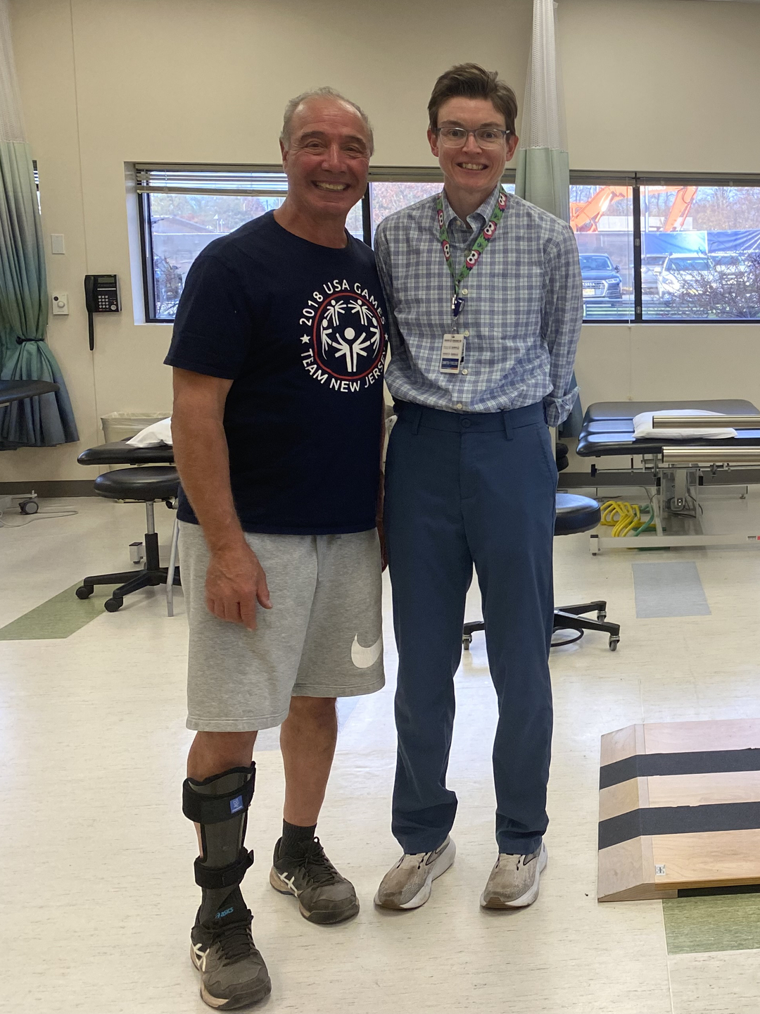 Ronnie Recchnia and Barb Kutch in a physical therapy facility