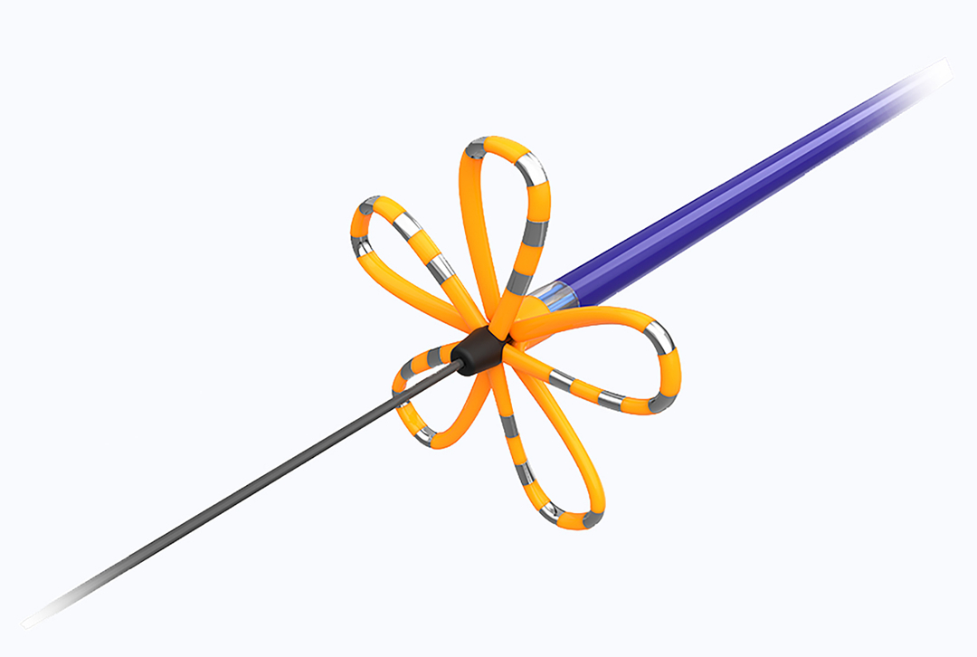 A clover leaf-shaped catheter device is shown