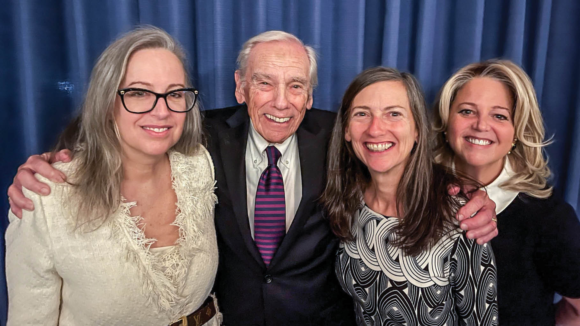 Jerry Rosenbloom with his daughters, Amy Bennett, Heather Rosenbloom, and Debra Rosenbloom