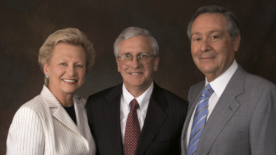 A group portrait photo shows Madlyn Abramson, John Glick, MD, and Leonard Abramson