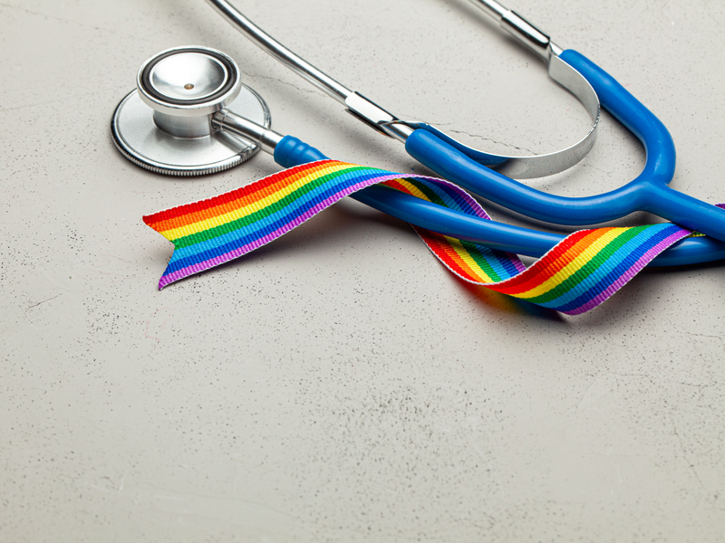 Stethoscope and LGBT rainbow ribbon