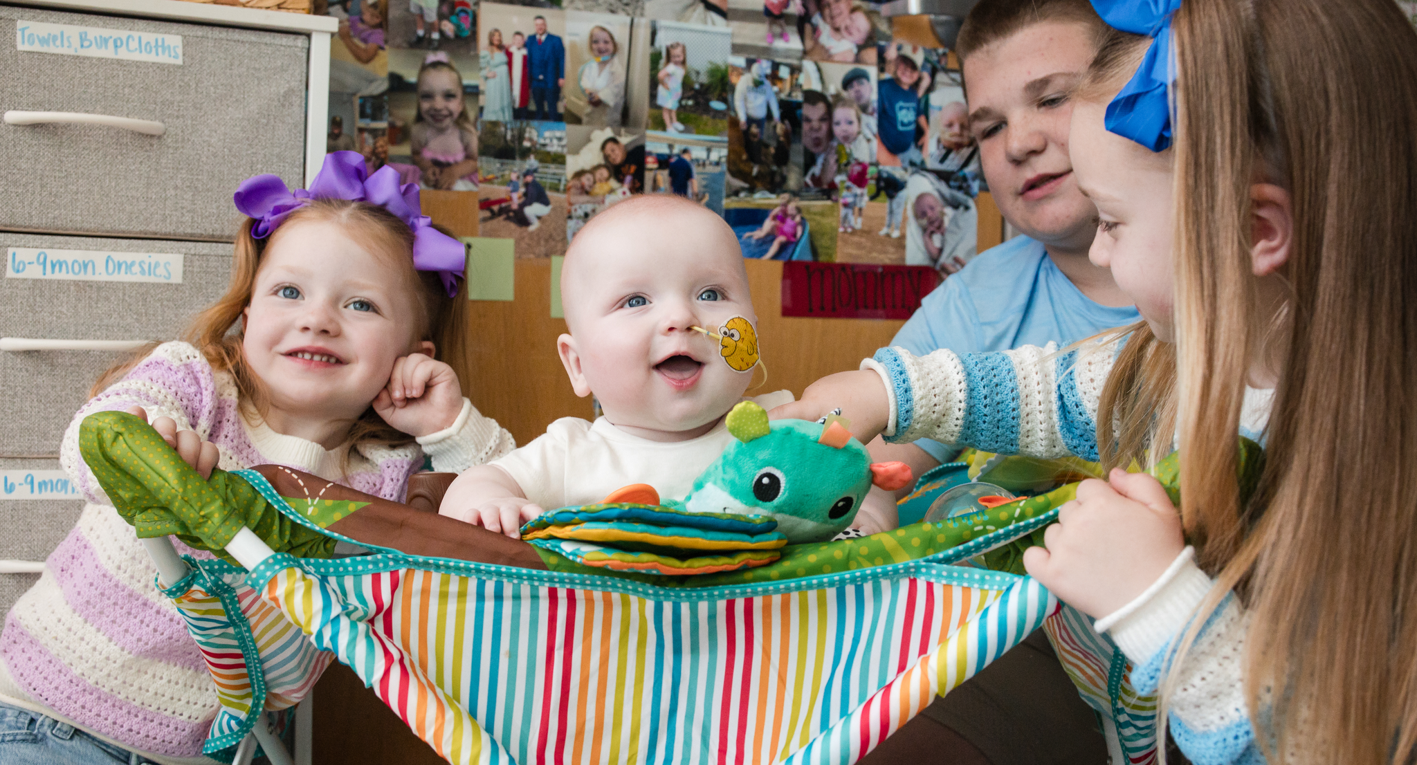 Baby KJ with his siblings in the hospital after his gene editing infusion