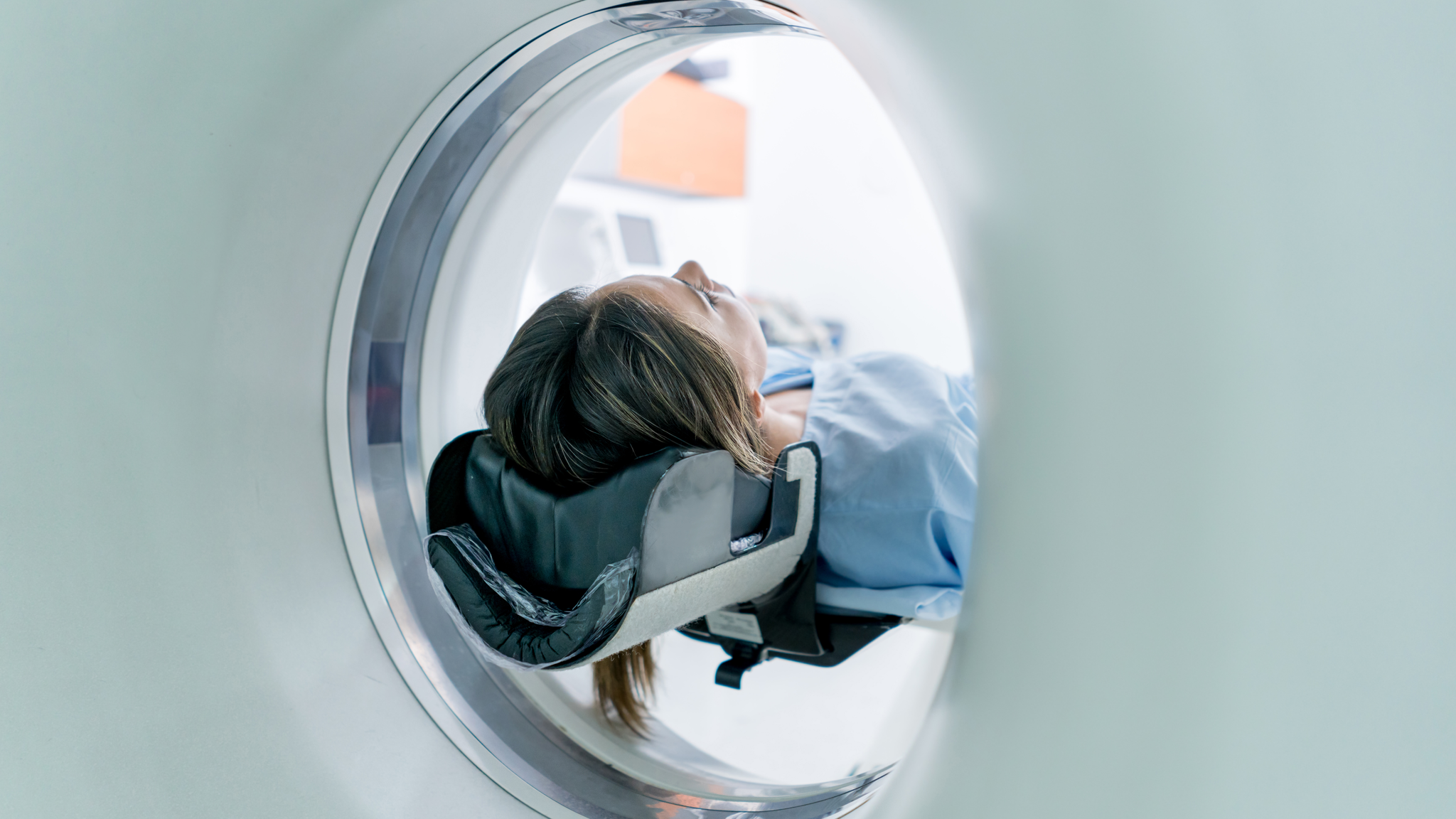 Patient lying down for a CT scan