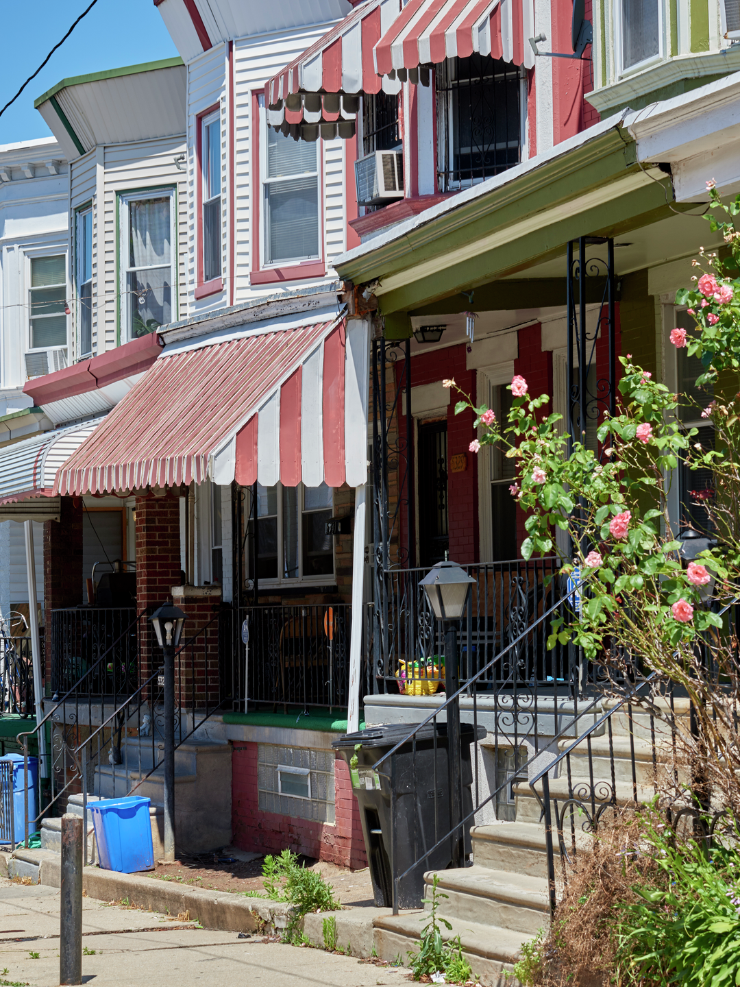 A colorful array of West Philadelphia porch-front rowhomes