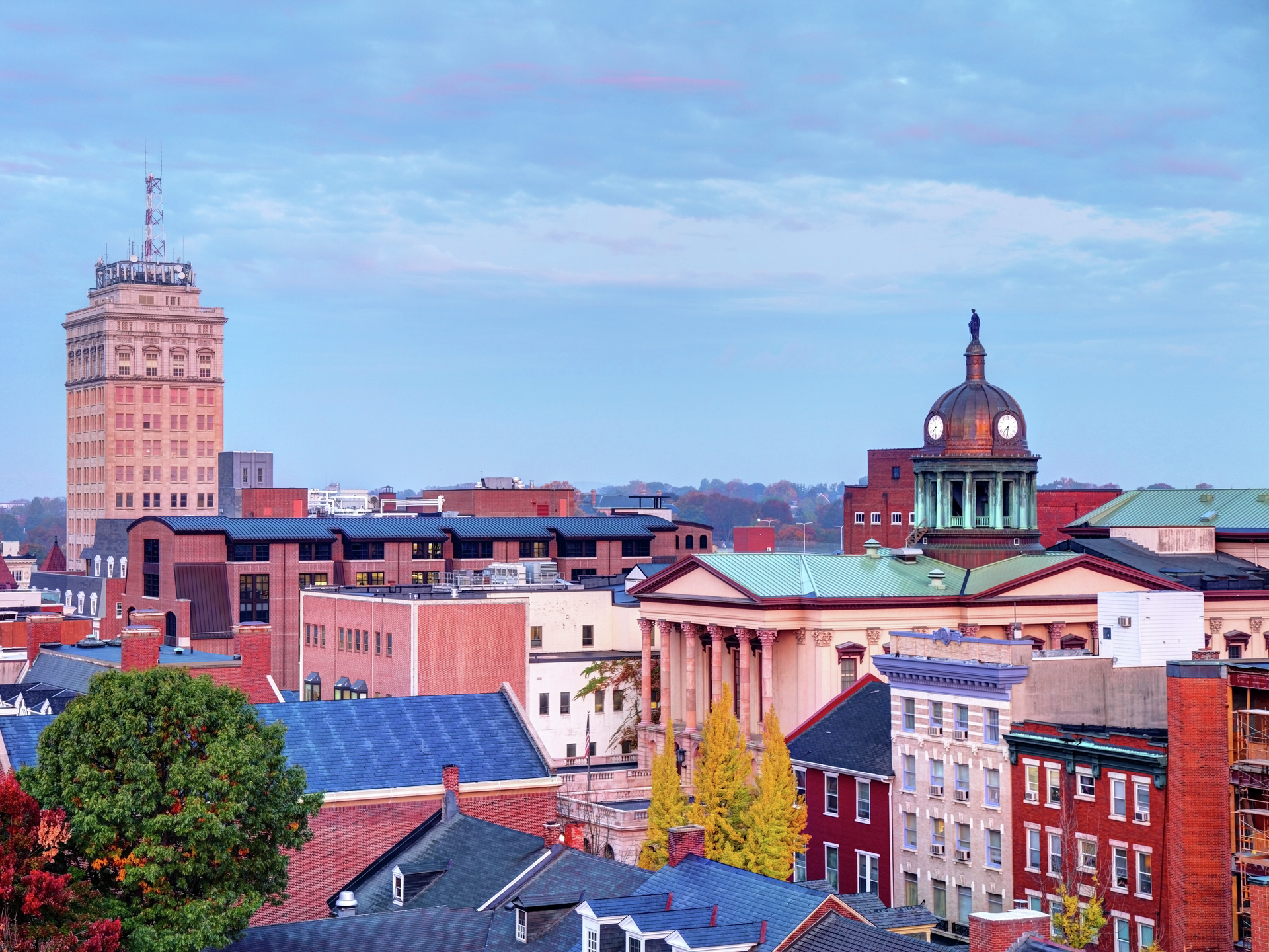 Lancaster city skyline in the fall