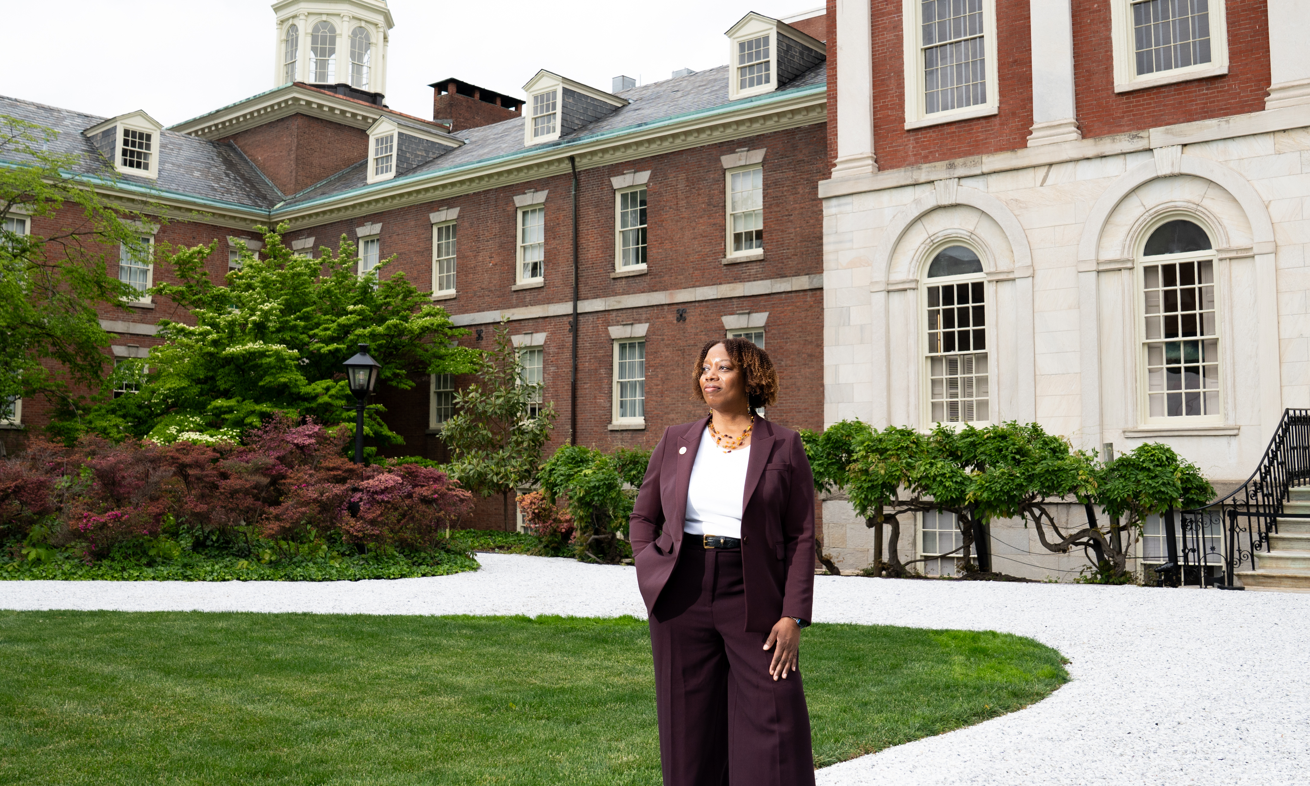 Alicia Gresham standing in the Pennsylvania Hospital Pine Building courtyard