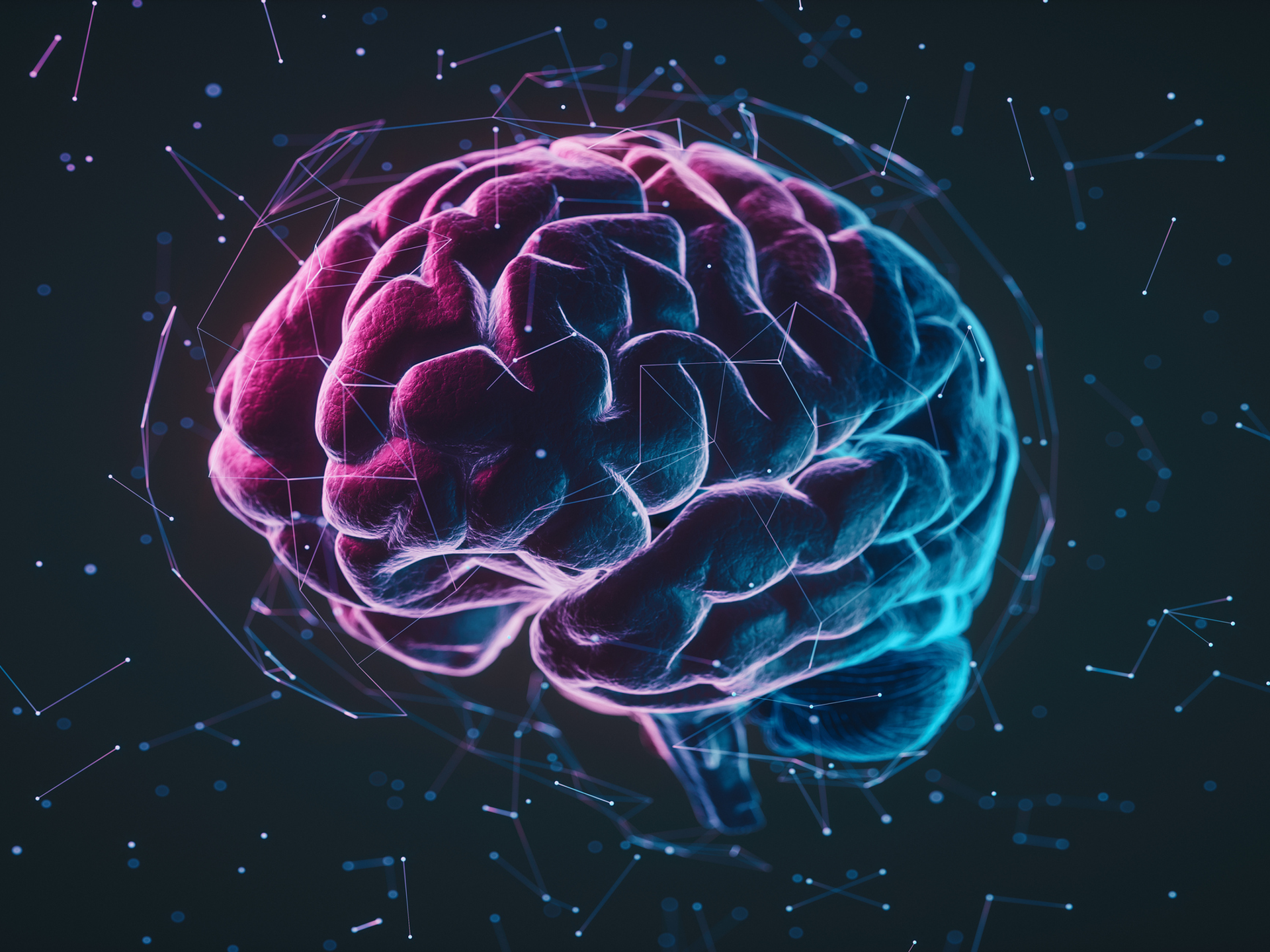 A pink and blue stylized brain