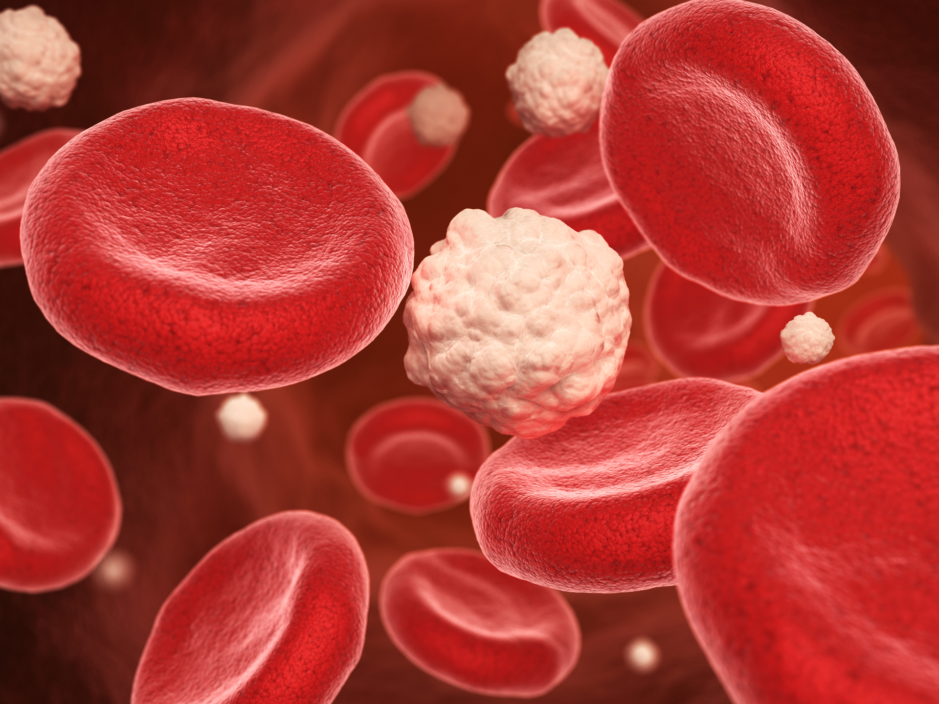 A 3D illustration of red blood cells and glucose in the vein