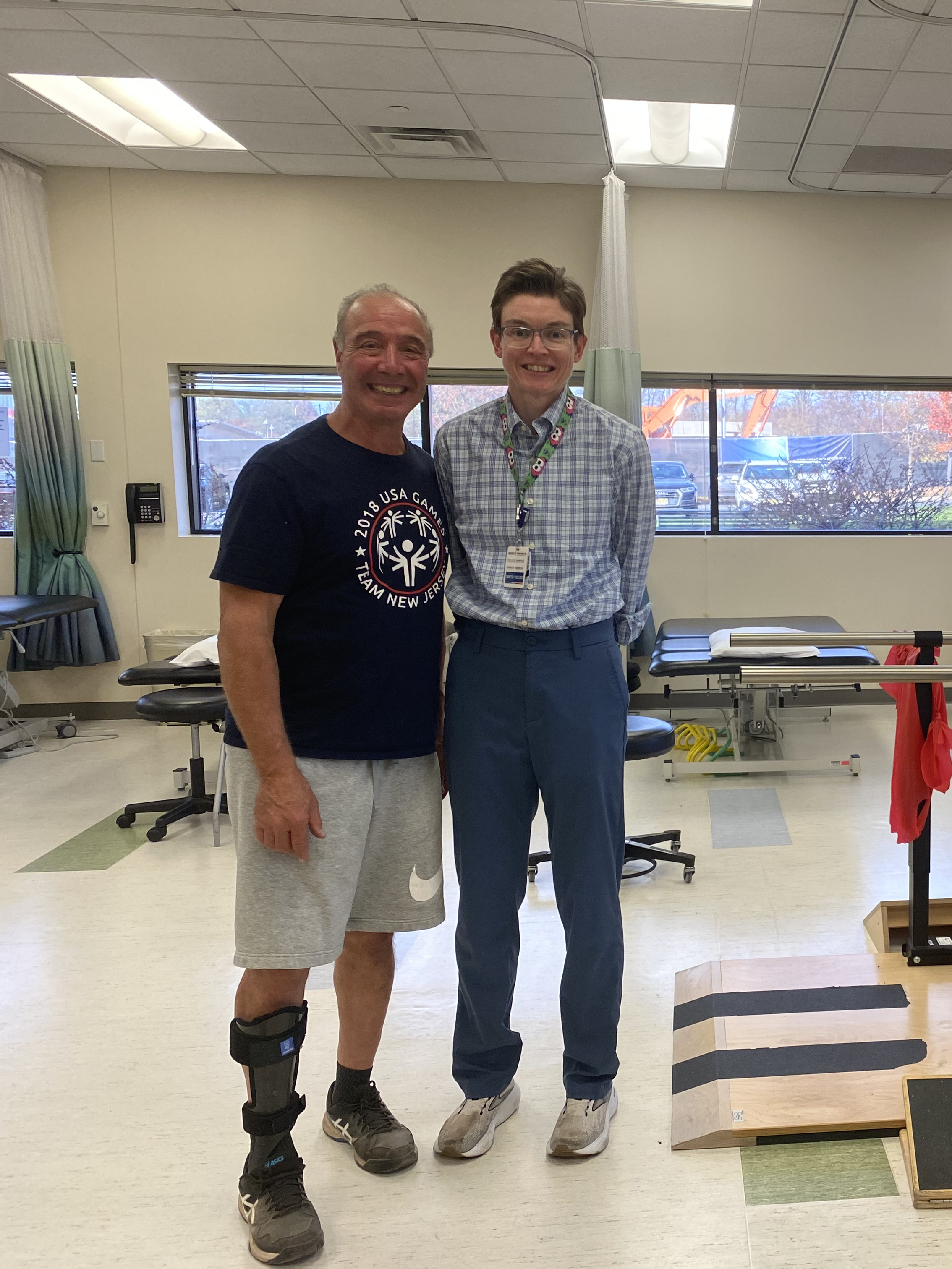 Ronnie Recchnia and Barb Kutch in a physical therapy facility