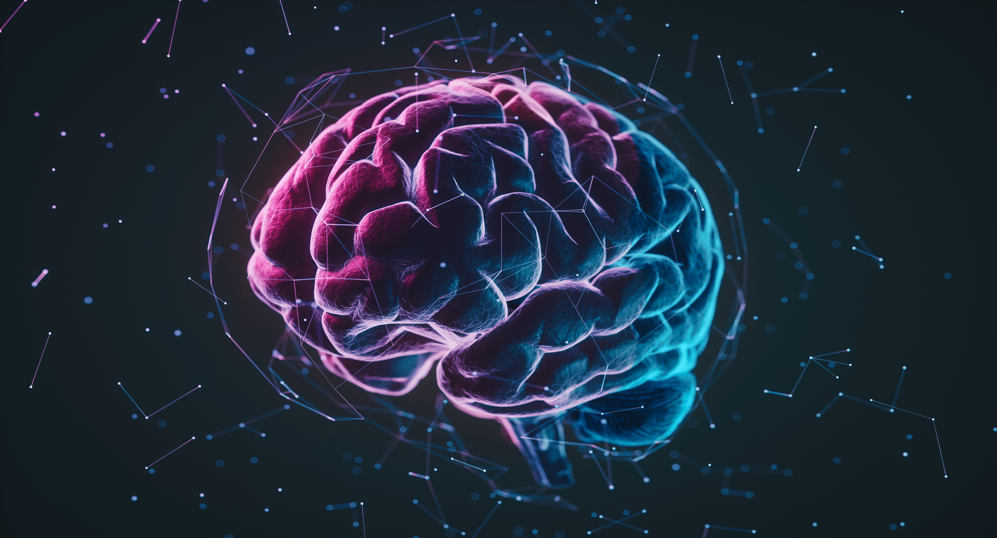 A pink and blue stylized brain