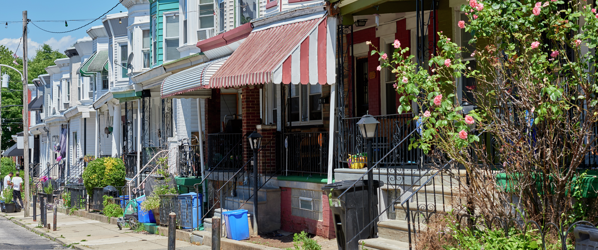 A colorful array of West Philadelphia porch-front rowhomes