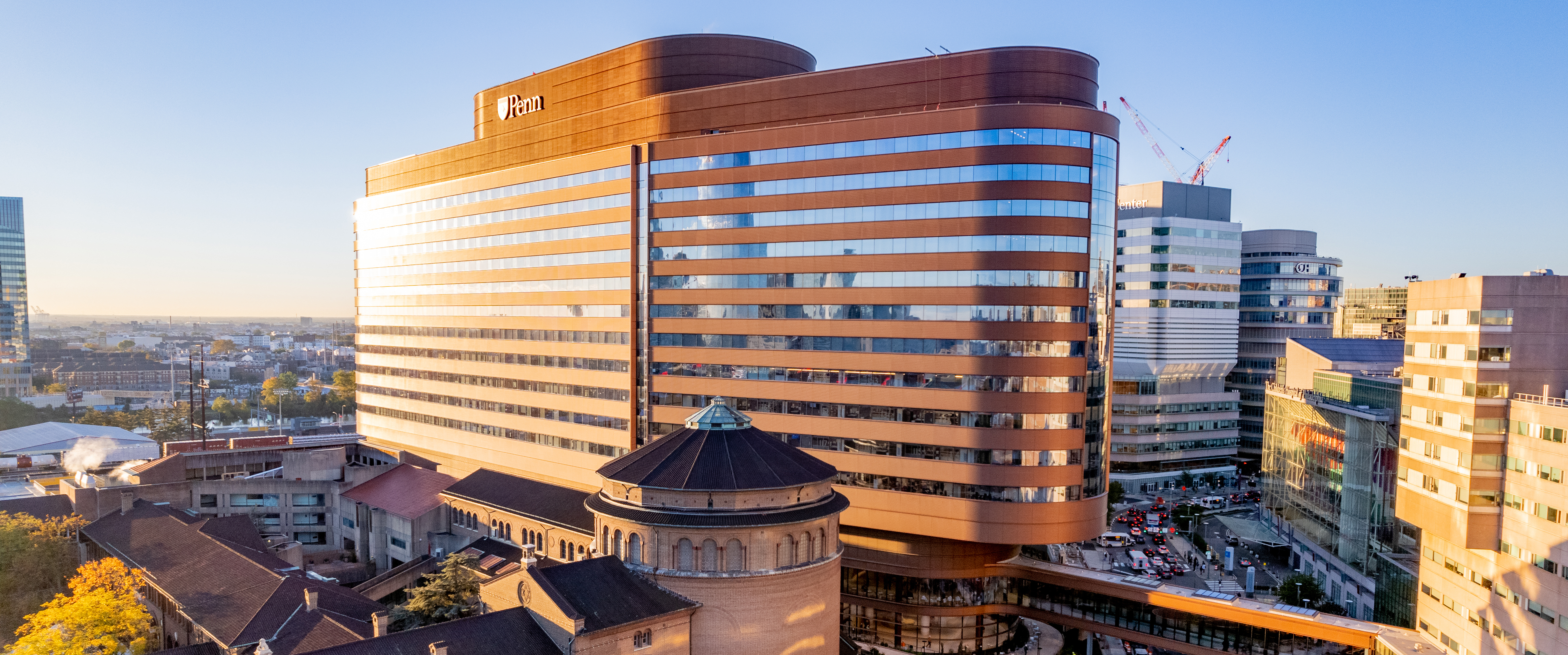 Panoramic view of Hospital of the University of Pennsylvania Pavilion building during the day
