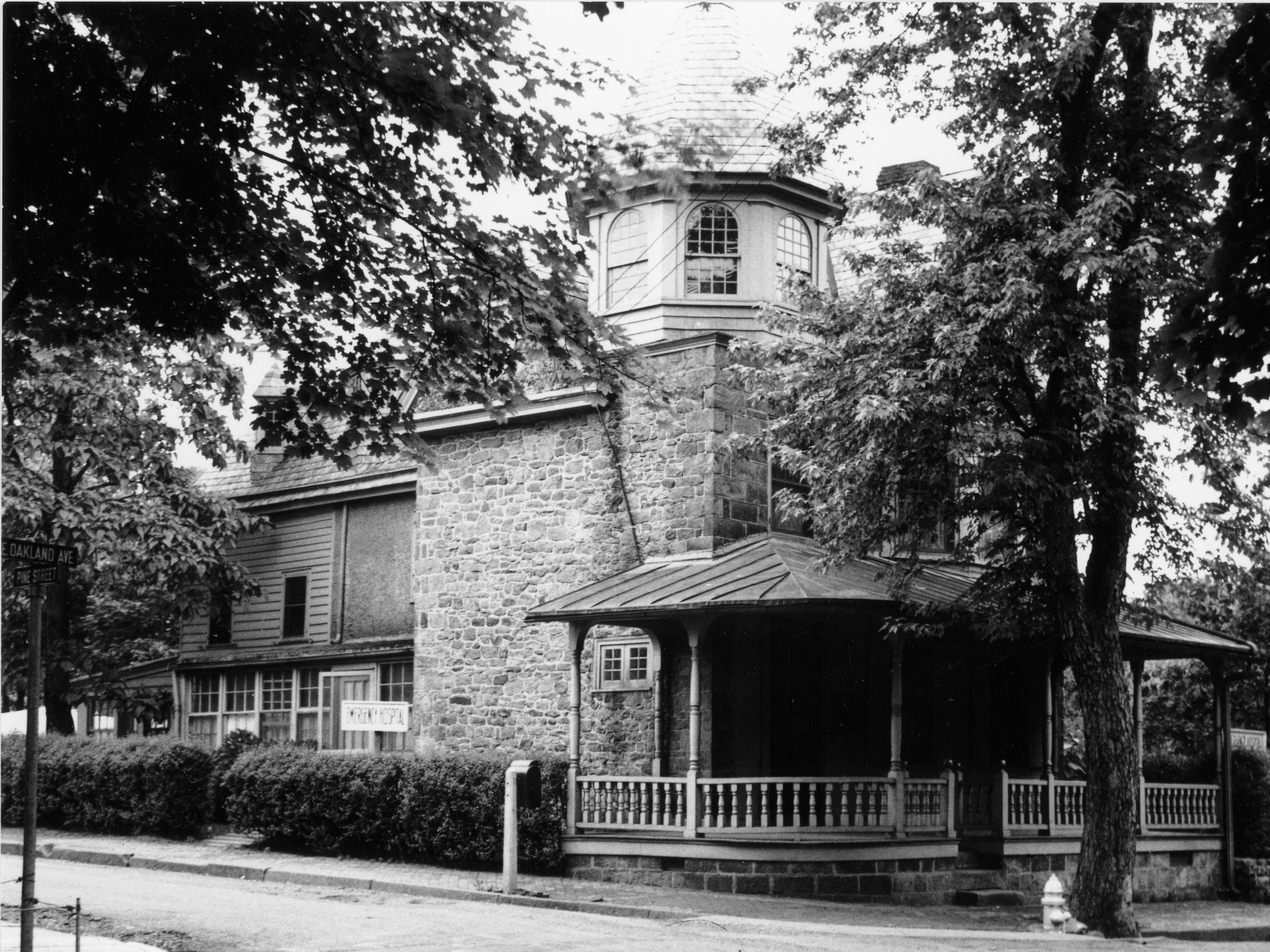 A black and white view of the original Doylestown hospital