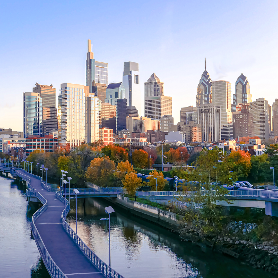 The Philadelphia skyline seen from the Schuylkill River