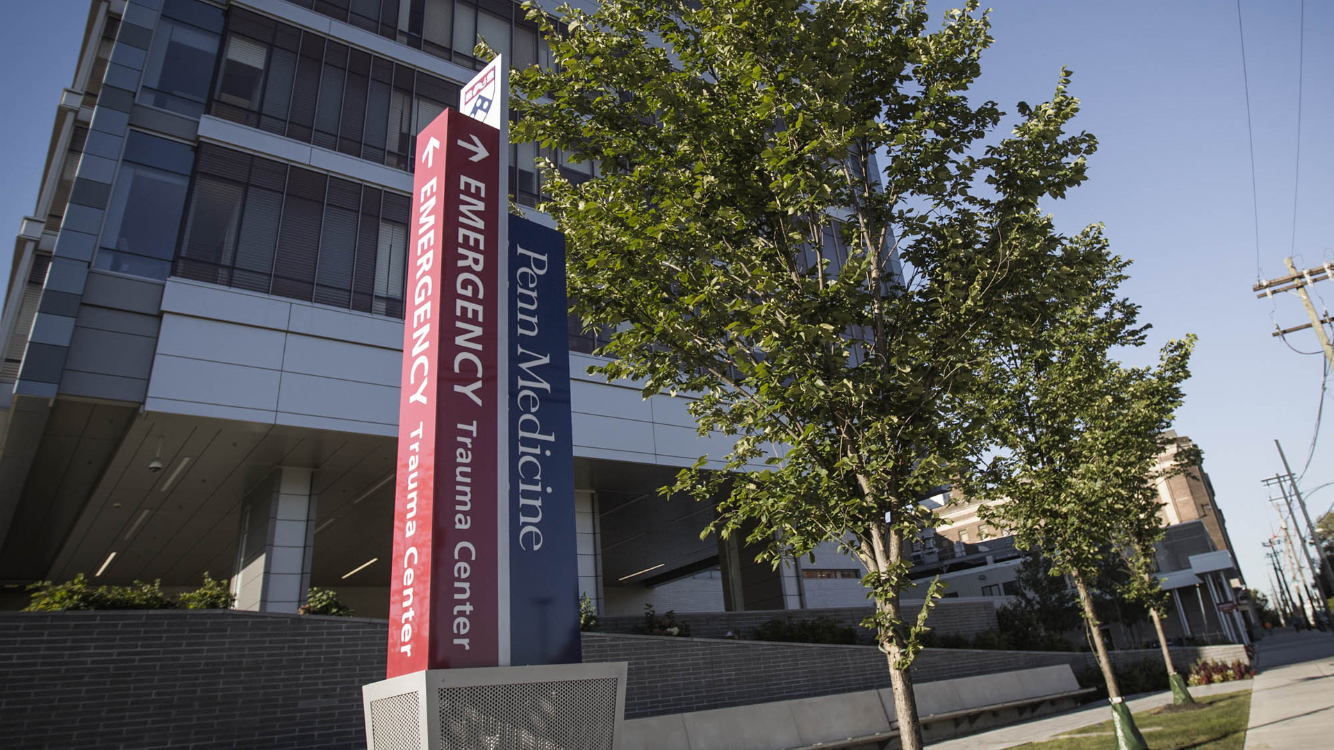 Penn Presbyterian exterior sign at the trauma center.