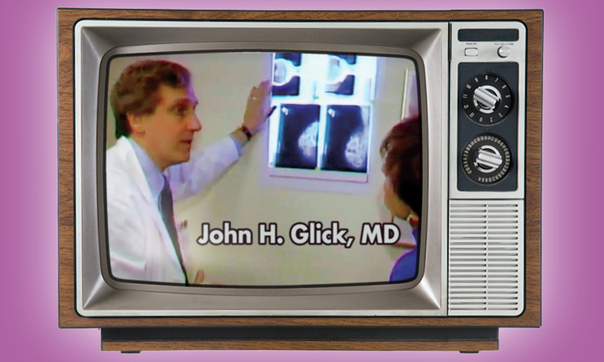A television image of Glick consulting with his patient, Lu Ann Cahn, in 1991