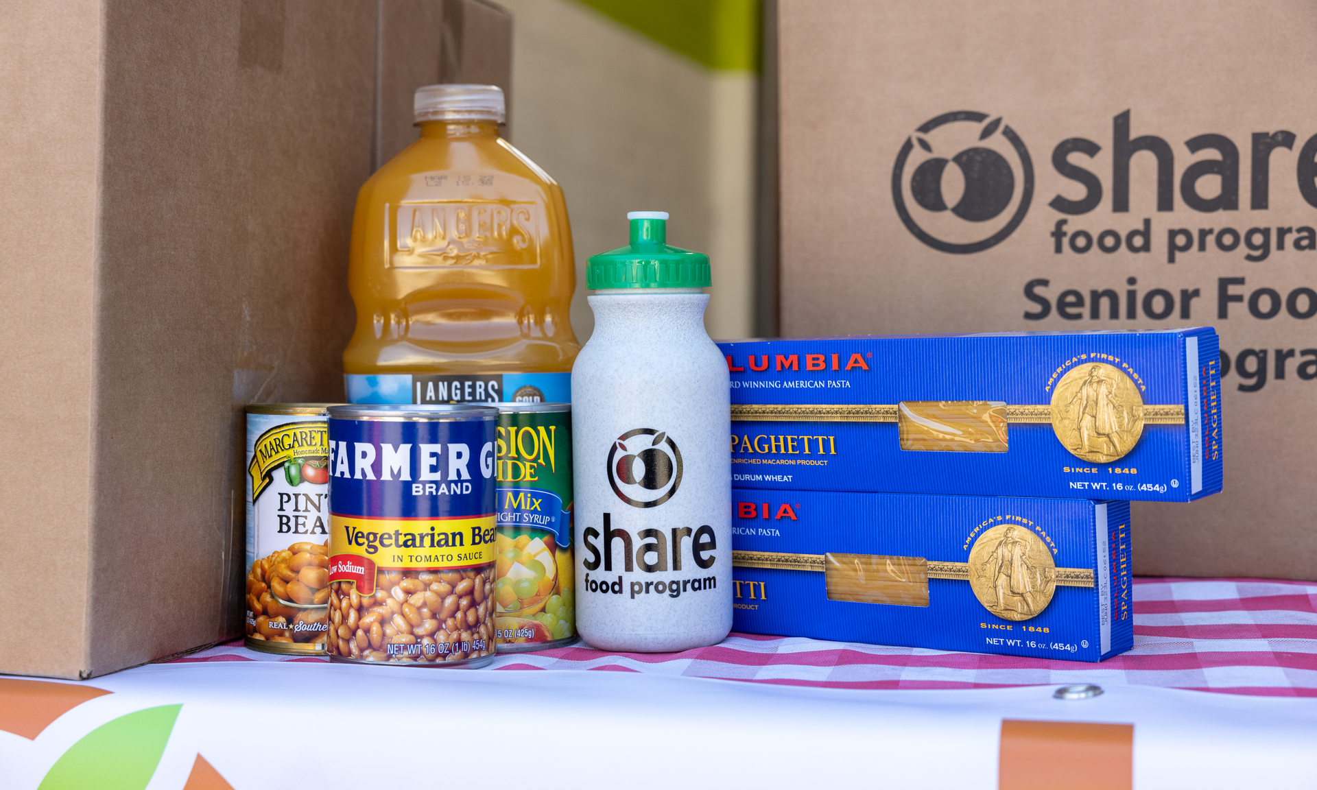 Canned food and other packaged food on a table
