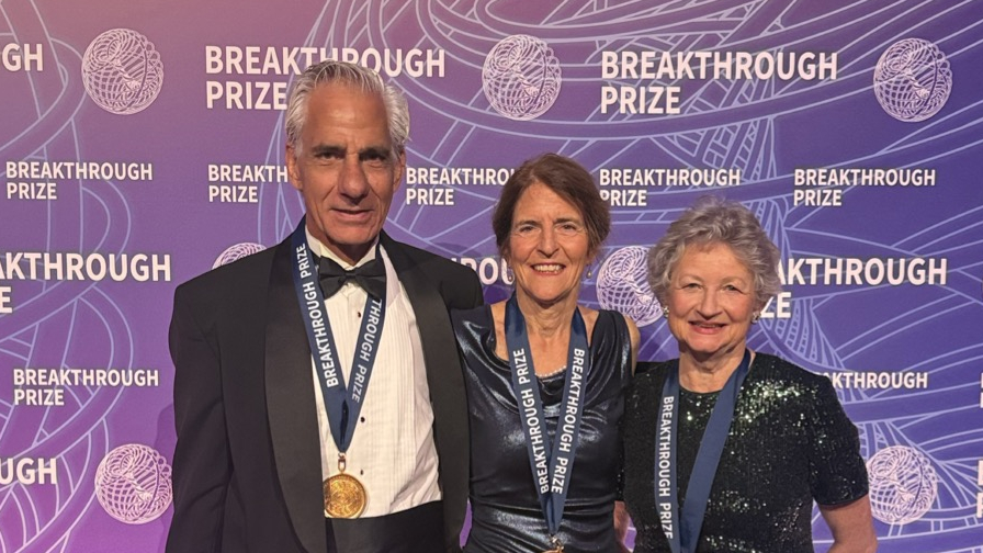 Albert Maguire, Jean Bennett, Katherine High on a red carpet at the 2026 Breakthrough Prize event