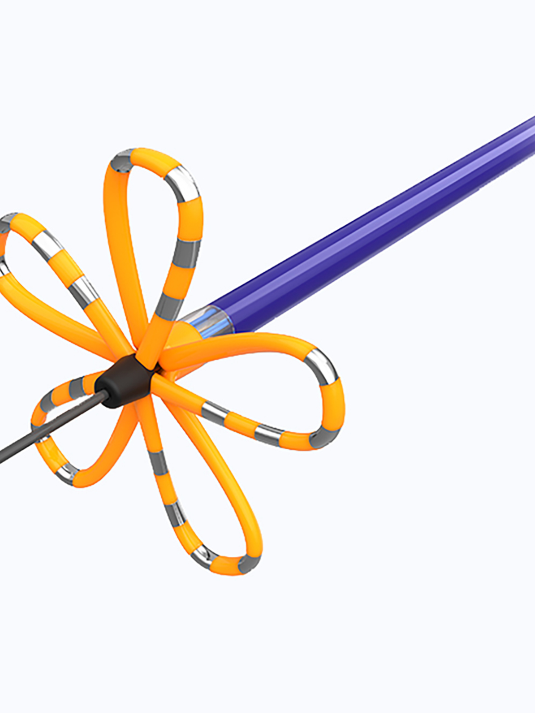 A clover leaf-shaped catheter device is shown